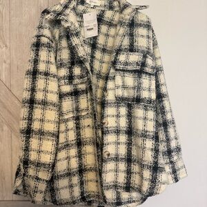 Bohme Black and Cream Plaid Teddy Jacket